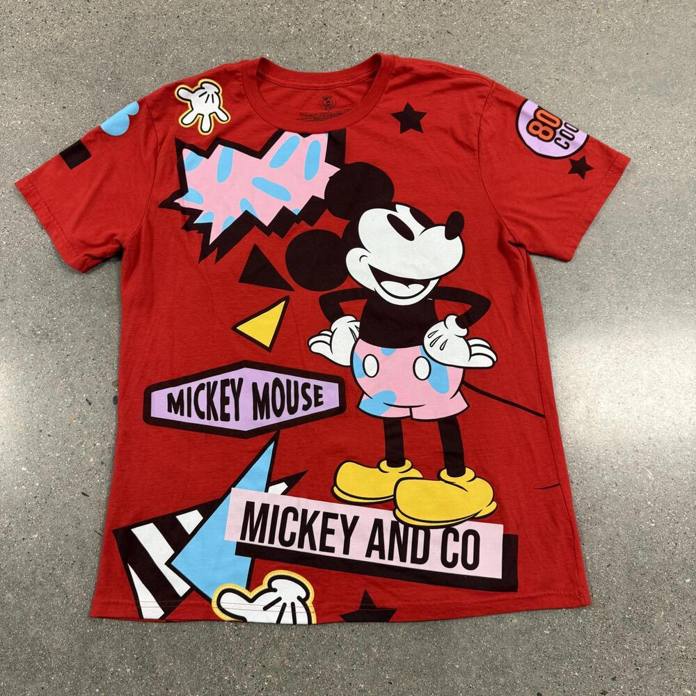 NWOT Mickey & Co All Over Print Red T-Shirt Disney Mouse AOP Vibrant - L